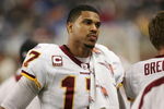 DETROIT - OCTOBER 26:  Jason Campbell #17 of the Washington Redskins looks on during the game against the Detroit Lions on October 26, 2008 at Ford Field in Detroit, Michigan.  (Photo by Domenic Centofanti/Getty Images)