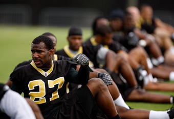 METAIRIE, LA - MAY 08:  Malcom Jenkins #27 of the New Orleans Saints works out during the Rookie Minicamp at the New Orleans Saints Training Facility on May 8, 2009 in Metairie, Louisiana.  (Photo by Chris Graythen/Getty Images)