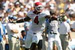 PASADENA, CA - SEPTEMBER 27:  Damion Owens #4 of the Frenso State Bulldogs celebrates a defensive play against the UCLA Bruins during the game on September 27, 2008 at the Rose Bowl in Pasadena, California.  (Photo by Stephen Dunn/Getty Images)