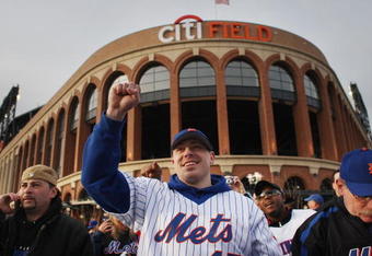 NEW YORK - APRIL 13:  Fans stand outside before the start of the Opening Day game between the San Diego Padres and the New York Mets at Citi Field on April 13, 2009 in the Flushing neighborhood of the Queens borough of New York City. This is the first regular season MLB game being played at the new venue which replaced Shea stadium as the Mets home field.  (Photo by Spencer Platt/Getty Images)