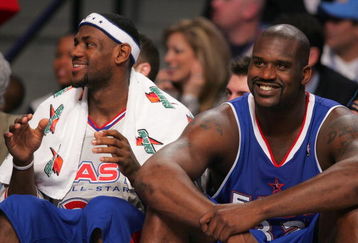 DENVER - FEBRUARY 20:   (L-R) LeBron James #23 and Shaquille O'Neal #32 of the Eastern Conference All-Stars smile on the bench in the final moments of the East's win over the Western Conference All-Stars the 54th All-Star Game, part of 2005 NBA All-Star Weekend at Pepsi Center on February 20, 2005 in Denver, Colorado.  The East won 125-115.  NOTE TO USER: User expressly acknowledges and agrees that, by downloading and/or using this Photograph, user is consenting to the terms and conditions of the Getty Images License Agreement. (Photo by Ezra Shaw/Getty Images)