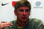 15 Aug 2000:  Arsene Wenger manager of Arsenal talks to the press about the New Nike Geo Merlin Balls which will be used in the 2000-2001 Premiership Season held at Arsenal Training at London Colney, London.  Mandatory Credit: Jamie McDonald/ALLSPORT