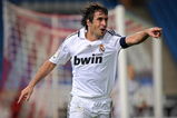 ALMERIA, SPAIN - NOVEMBER 02:  Raul Gonzalez of Real Madrid celebrates scoring the opening goal during the La Liga match between Almeria and Real Madrid at the Estadio de los Juegos Mediterraneos on November 2, 2008 in Almeria, Spain.  (Photo by Jasper Juinen/Getty Images)