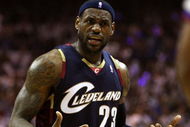 ORLANDO, FL - MAY 30:  LeBron James #23 of the Cleveland Cavaliers reacts after a play against the Orlando Magic in Game Six of the Eastern Conference Finals during the 2009 Playoffs at Amway Arena on May 30, 2009 in Orlando, Florida. NOTE TO USER: User expressly acknowledges and agrees that, by downloading and or using this photograph, User is consenting to the terms and conditions of the Getty Images License Agreement  (Photo by Elsa/Getty Images)