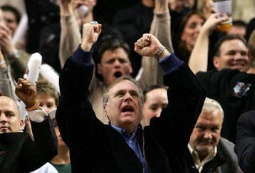 PORTLAND, OR - DECEMBER 21:  Portland Trail Blazers owner Paul Allen celebrates  his team's 10th consecutive victory  during the game against the Denver Nuggets at the Rose Garden on December 21, 2007 in Portland, Oregon.  NOTE TO USER: User expressly acknowledges and agrees that, by downloading and or using this Photograph, user is consenting to the terms and conditions of the Getty Images License Agreement.  (Photo by Jonathan Ferrey/Getty Images)