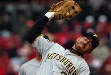 ST. LOUIS - APRIL 06:  Adam LaRoche #25 of the Pittsburgh Pirates makes the catch for the out during Opening Day on April 6, 2009  at Busch Stadium in St. Louis, Missouri. The Pittsburgh Pirates defeated the St. Louis Cardinals 6-4.  (Photo by Elsa/Getty Images)