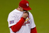 ST LOUIS, MO - OCTOBER 27:  Chris Duncan #16 of the St. Louis Cardinals reacts after committing an error on ball hit by Magglio Ordonez #30 of the Detroit Tigers in the top of the fourth inning during Game Five of the 2006 World Series on October 27, 2006 at Busch Stadium in St. Louis, Missouri.  (Photo by Dilip Vishwanat/Getty Images)