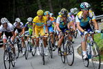 COL DU PETIT-SAINT-BERNARD, ITALY - JULY 21:  Race leader Alberto Contador (C) of Spain and team Astana climbs in the yellow jersey with his teammate and runner up in the overall standings Lance Armstrong (2nd R) of USA up the Col du Petit-Saint-Bernard during stage 16 of the 2009 Tour de France from Martigny to Bourg-Saint-Maurice on July 21, 2009 on Col du Petit-Saint-Bernard, Italy.  (Photo by Jasper Juinen/Getty Images)