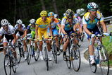 COL DU PETIT-SAINT-BERNARD, ITALY - JULY 21:  Race leader Alberto Contador (C) of Spain and team Astana climbs in the yellow jersey with his teammate and runner up in the overall standings Lance Armstrong (2nd R) of USA up the Col du Petit-Saint-Bernard during stage 16 of the 2009 Tour de France from Martigny to Bourg-Saint-Maurice on July 21, 2009 on Col du Petit-Saint-Bernard, Italy.  (Photo by Jasper Juinen/Getty Images)