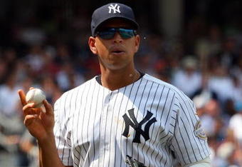 NEW YORK - JULY 22:  Alex Rodriguez #13 of the New York Yankees looks on against the Baltimore Orioles on July 22, 2009 at Yankee Stadium in the Bronx borough of New York City.  (Photo by Jim McIsaac/Getty Images)