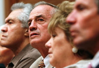 WASHINGTON - JUNE 26:  During a congressional hearing on the National Football League's system for compensating retired players, Hall of Fame linebacker Sam Huff (2nd L) listens to testimony June 26, 2007 in Washington, DC. Former players and coaches including Mike Ditka, Harry Carson, and Curt Marsh were scheduled to testify during the hearing before a subcommittee of the House Judiciary Committee.  (Photo by Win McNamee/Getty Images)