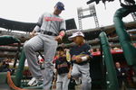 ST. LOUIS, MO - JULY 14:   American League All-Star Victor Martinez of the Cleveland Indians enters the field against the National League All-Stars during the 2009 MLB All-Star Game at Busch Stadium on July 14, 2009 in St Louis, Missouri. (Photo by: Jamie Squire/Getty Images)