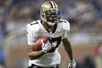 DETROIT - DECEMBER 21: Wide receiver Robert Meachem #17 of the New Orleans Saints scores a first quarter touchdown on a 20 yard run against the Detroit Lions on December 21, 2008 at Ford Field in Detroit, Michigan. (Photo by Leon Halip/Getty Images)