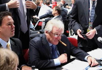 MONTREAL, QC - JUNE 27:  General Manager and President Glen Sather of the New York Rangers (C) works at the draft table during the 2009 NHL Entry Draft at the Bell Centre on June 27, 2009 in Montreal, Quebec, Canada. (Photo by Bruce Bennett/Getty Images)
