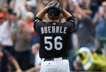 CHICAGO, IL - JULY 23: Pitcher Mark Buehrle #56 of the Chicago White Sox reacts in celebration after pitching a perfect game against the Tampa Bay Rays at U.S. Cellular Field on July 23, 2009 in Chicago, Illinois. The White Sox defeated the Rays 5-0. (Photo by Scott Boehm/Getty Images)