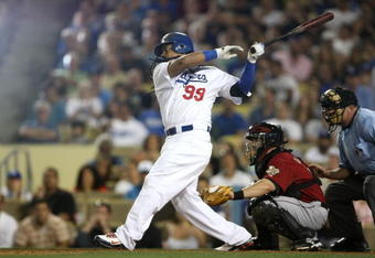 LOS ANGELES, CA - JULY 16:  Manny Ramirez #99 of the Los Angeles Dodgers at bat in the game against the Houston Astros on July 16, 2009 at Dodger Stadium in Los Angeles, California.  (Photo by Stephen Dunn/Getty Images)