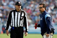 NASHVILLE, TN - NOVEMBER 23:  Head coach Jeff Fisher of the Tennessee Titans questions a call against the New York Jets during the game at LP Field on November 23, 2008 in Nashville, Tennessee.  (Photo by Kevin C. Cox/Getty Images)