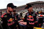 BRISTOL, TN - MARCH 21:  Scott Speed (R), driver of the #99 Red Bull Toyota, talks with Cup teammate Brian Vickers, driver of the #83 Red Bull Toyota, on the grid prior to the start of the NASCAR Nationwide Series Scotts Turf Builder 300 at Bristol Motor Speedway on March 21, 2009 in Bristol, Tennessee.  (Photo by Rusty Jarrett/Getty Images for NASCAR)