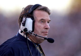 24 Oct 1998: A portrait of head coach Don Nehlen of the West Virginia Mountaineers as he watches the field during the game against the Miami Hurricanes at Mountaineer Field in Morgan Filed, West Virginia. Miami defeated W. Virginia 34-31. Mandatory Credit: Rick Stewart  /Allsport