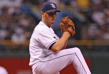 ST. PETERSBURG, FL - APRIL 13: Pitcher Scott Kazmir #19 of the Tampa Bay Rays starts against the New York Yankees April 13, 2009 in St. Petersburg, Florida.  (Photo by Al Messerschmidt/Getty Images)