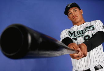 JUPITER, FL - FEBRUARY 22:  Michael Stanton #80 of the Florida Marlins poses during photo day at Roger Dean Stadium on February 22, 2009 in Jupiter, Florida.  (Photo by Doug Benc/Getty Images)