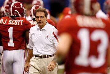 NEW ORLEANS - JANUARY 02:  Head coach Nick Saban of the Alabama Crimson Tide looks on before taking on the Utah Utes during the 75th Allstate Sugar Bowl at the Louisiana Superdome on January 2, 2009 in New Orleans, Louisiana.  (Photo by Kevin C. Cox/Getty Images)
