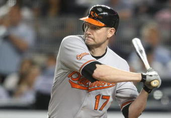 NEW YORK - MAY 21:  Aubrey Huff #17 of the Baltimore Orioles at bat against the New York Yankees on May 21, 2009 at Yankee Stadium in the Bronx borough of New York City.  (Photo by Nick Laham/Getty Images)