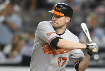 NEW YORK - MAY 21:  Aubrey Huff #17 of the Baltimore Orioles at bat against the New York Yankees on May 21, 2009 at Yankee Stadium in the Bronx borough of New York City.  (Photo by Nick Laham/Getty Images)