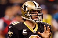 NEW ORLEANS - DECEMBER 28:  Quarterback Drew Brees #9 of the New Orleans Saints drops back to pass during the game against the Carolina Panthers on December 28, 2008 at the Superdome in New Orleans, Louisiana.  (Photo by Chris Graythen/Getty Images)