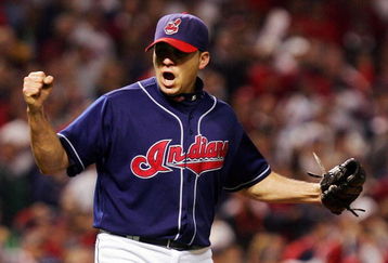 CLEVELAND - OCTOBER 16:  Rafael Betancourt #63 of the Cleveland Indians celebrates after closing the game to defeat the Boston Red Sox by a score of 7-3 to win Game Four of the American League Championship Series at Jacobs Field on October 16, 2007 in Cleveland, Ohio.  (Photo by Jim McIsaac/Getty Images)
