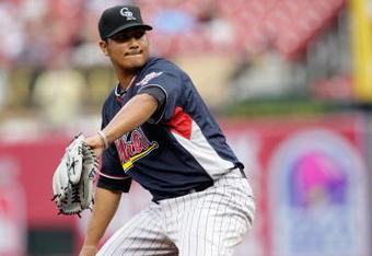 ST. LOUIS, MO - JULY 12:  World Futures All-Star Jhoulys Chacin of the Colorado Rockies pitches during the 2009 XM All-Star Futures Game at Busch Stadium on July 12, 2009 in St. Louis, Missouri. (Photo by Jamie Squire/Getty Images)