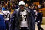 PITTSBURGH - JANUARY 11:  Matt Wilhelm #57 of the San Diego Chargers looks on dejected from the sideline the Pittsburgh Steelers during their AFC Divisional Playoff Game on January 11, 2009 at Heinz Field in Pittsburgh, Pennsylvania. Steelers won 35-24. (Photo by Chris Graythen/Getty Images)