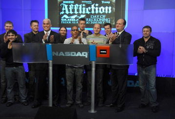 NEW YORK - JANUARY 20:  MMA fighter and former UFC light heavyweight champion Tito Ortiz, VP, Affliction Entertainment Tom Atencio, Fedor Vladimirovich Emelianenko, heavyweight mixed martial artist and current World Alliance of Mixed Martial Arts heavyweight champion and their guests ring the NASDAQ opening bell at NASDAQ in Times Square on January 20, 2009 in New York City.  (Photo by Joe Corrigan/Getty Images)