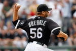 CHICAGO, IL - JULY 23: Pitcher Mark Buehrle #56 of the Chicago White Sox pitches in the 9th inning as he pitches a perfect game against the Tampa Bay Rays at U.S. Cellular Field on July 23, 2009 in Chicago, Illinois. The White Sox defeated the Rays 5-0, as Buehrle became the 18th pitcher in 132 years of major league baseball to throw a perfect game. (Photo by Scott Boehm/Getty Images)