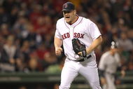 BOSTON - JUNE 11:  Brad Penny #36 of the Boston Red Sox reacts after striking out Hideki Matsui #55 of the New York Yankees in the sixth at Fenway Park on June 11, 2009 in Boston, Massachusetts.  (Photo by Jim Rogash/Getty Images)