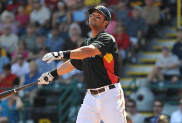 BRADENTON, FL - MARCH 8:  Infielder Garrett Jones #69 of the Pittsburgh Pirates follows a fly ball against the Houston Astros March 8, 2009 at McKechnie Field in Bradenton, Florida.  (Photo by Al Messerschmidt/Getty Images)