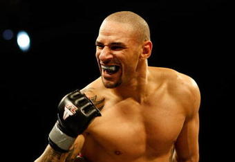 EAST RUTHERFORD, NJ - APRIL 04: Jay Hieron celebrates his win against Mark Miller at the International Fighting League at the Izod Center in East Rutherford, New Jersey on April 4, 2008.  (Photo by Nick Laham/Getty Images)