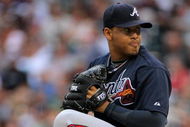 DENVER - JULY 11: Starting pitcher Jair Jurrjens #49 of the Atlanta Braves delivers against the Colorado Rockies backs during MLB action at Coors Field on July 11, 2009 in Denver, Colorado. The Braves defeated the Rockies 4-3. (Photo by Doug Pensinger/Getty Images)