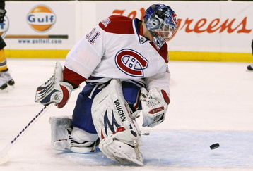 BOSTON - APRIL 16:  Carey Price #31 of the Montreal Canadiens watches the puck  go into the net in the third period against the Boston Bruins during Game 1 of the Eastern Conference quarterfinals of the 2009 Stanley Cup playoffs on April 16, 2009 at the TD Banknorth Garden in Boston, Massachusetts. The Bruins defeated the Canadiens 4-2.  (Photo by Elsa/Getty Images)