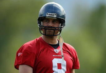 RENTON, WA - MAY 2:  Matt Hasselbeck #8 of the Seattle Seahawks looks on during minicamp at the Seahawks training facility on May 2, 2009 in Renton, Washington. (Photo by Otto Greule Jr/Getty Images) 