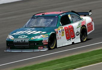 INDIANAPOLIS - JULY 24:  Dale Earnhardt Jr., driver of the #88 AMP Energy/National Guard Chevrolet, drives during practice for the NASCAR Sprint Cup Series Allstate 400 at the Brickyard at Indianapolis Motor Speedway on July 24, 2009 in Indianapolis, Indiana.  (Photo by Ezra Shaw/Getty Images for NASCAR)
