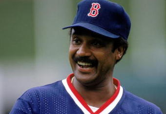 1989:  Jim Rice of the Boston Red Sox enjoys a moment during the 1989 season. (Photo by Otto Greule Jr/Getty Images)
