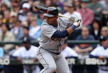 SEATTLE - APRIL 19:  Carlos Guillen #9 of the Detroit Tigers bats against the Seattle Mariners during the game on April 19, 2009 at Safeco Field in Seattle, Washington. (Photo by Otto Greule Jr/Getty Images)
