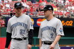 ST. LOUIS, MO - JULY 14:  American League All-Stars Roy Halladay and Aaron Hill of the Toronto Blue Jays look on before the 2009 MLB All-Star Game at Busch Stadium on July 14, 2009 in St Louis, Missouri. (Photo by Jamie Squire/Getty Images)