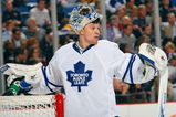 BUFFALO, NY - MARCH 27:  Justin Pogge #1 of the Toronto Maple Leafs looks on during the game against the Buffalo Sabres on March 27, 2009 at HSBC Arena in Buffalo, New York. (Photo by Rick Stewart/Getty Images)