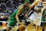 ORLANDO, FL - MAY 14:  Paul Pierce #34 of the Boston Celtics drives past Hedo Turkoglu #15 of the Orlando Magic in Game Six of the Eastern Conference Semifinals during the 2009 NBA Playoffs at Amway Arena on May 14, 2009 in Orlando, Florida.  NOTE TO USER: User expressly acknowledges and agrees that, by downloading and/or using this Photograph, user is consenting to the terms and conditions of the Getty Images License Agreement.  (Photo by Sam Greenwood/Getty Images)