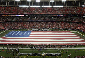 ATLANTA, GA - SEPTEMBER 7:  General view as an American Flag spans the field as the Atlanta Falcons host the Detroit Lions at the Georgia Dome on September 7, 2008 in Atlanta, Georgia.  (Photo by Al Messerschmidt/Getty Images)