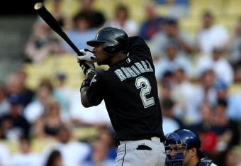 LOS ANGELES, CA - JULY 12: Hanley Ramirez #2 of the Florida Marlins bats against the Los Angeles Dodgers on July 12, 2008 at Dodger Stadiium in Los Angeles, California. The Marlins won 5-3 in 11 innings.  (Photo by Stephen Dunn/Getty Images)