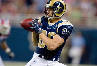 ST. LOUIS, MO - SEPTEMBER 28: Drew Bennett #83 of the St. Louis Rams catches the pass during the game against the Buffalo Bills at the Edward Jones Dome on September 28, 2008 in St. Louis, Missouri. (Photo by Dilip Vishwanat/Getty Images)