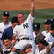 18 Jul 1999: David Cone #36 of the New York Yankees celebrates as his teammates lift him after winning the game against the Montreal Expos at Yankee Stadium in Bronx, New York. The Yankees defeated the Expos 6-0.